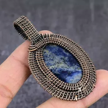 Natural Sodalite Gemstone Handmade Copper Wire Wrap Jewelry Pendant 2.76 y4P52