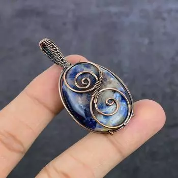 Natural Sodalite Gemstone Handmade Copper Wire Wrap Jewelry Pendant 2.21 C9r06