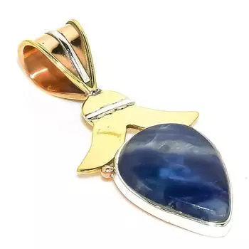 Natural Sodalite Gemstone Two Tone 925 Solid Sterling Silver Pendant 1.50 j5D22