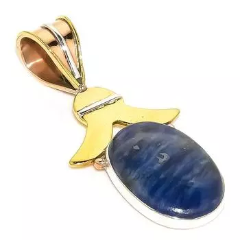 Natural Sodalite Gemstone Two Tone 925 Solid Sterling Silver Pendant 1.75 l4p84