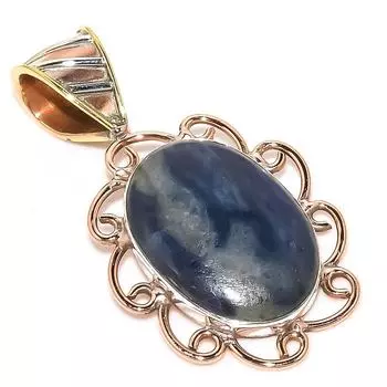 Natural Sodalite Gemstone Two Tone 925 Solid Sterling Silver Pendant 1.50 h9o58