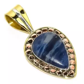 Natural Sodalite Gemstone Two Tone 925 Solid Sterling Silver Pendant 1.50 j4j24