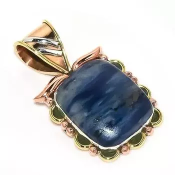 Natural Sodalite Gemstone Two Tone 925 Solid Sterling Silver Pendant 1.25 h2l55