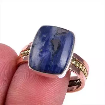 Natural Sodalite Gemstone Two Tone 925 Sterling Silver Jewelry Ring Size 10 U8W99