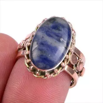 Natural Sodalite Gemstone Two Tone 925 Sterling Silver Jewelry Ring Size 7 F0Y81