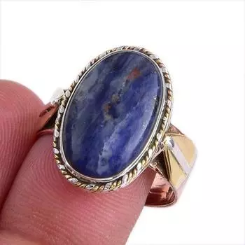 Natural Sodalite Gemstone Two Tone 925 Sterling Silver Jewelry Ring Size 9 j9a37