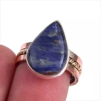 Natural Sodalite Gemstone Two Tone 925 Sterling Silver Jewelry Ring S.6.5 W2z05