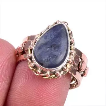 Natural Sodalite Gemstone Two Tone 925 Sterling Silver Jewelry Ring Size 9 g7c29