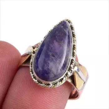 Natural Sodalite Gemstone Two Tone 925 Sterling Silver Jewelry Ring Size 8 G9t13
