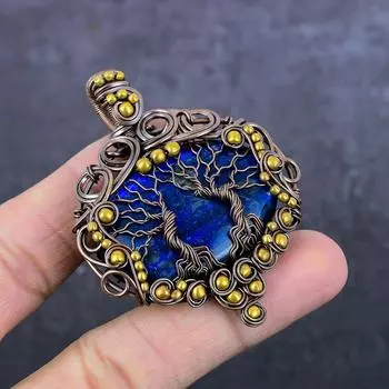Natural Sodalite Handmade Copper Wirewrap Tree Of Life Gift Pendant 2.56 w5b70