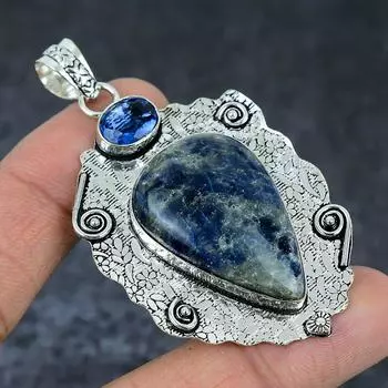 Подвеска из серебра 925 пробы с натуральным содалитом и топазом 2,76 дюйма b6N98