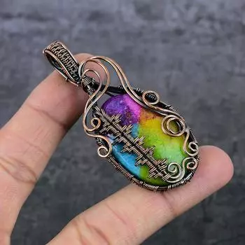 Натуральный солнечный кварцевый драгоценный камень, медная проволока, подарочная ювелирная подвеска 2,80 дюйма, h8n05
