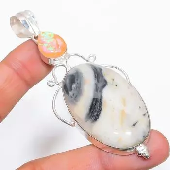 Natural Spider Web Jasper Handmade 925 Sterling Silver Pendant 3.35 j8C79