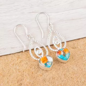 Natural Spiny Oyster Gemstone 925 Sterling Silver Jewelry Dangle Earrings 2.00 EE-32-38