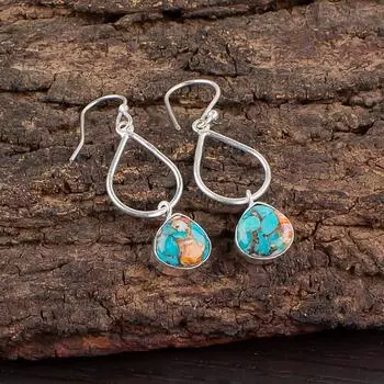 Natural Spiny Oyster Gemstone 925 Sterling Silver Jewelry Handmade Earrings1.90 EE-19-36