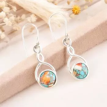 Natural Spiny Oyster Gemstone 925 Sterling Silver Handmade Dangle Earrings 1.68 CE-15-44