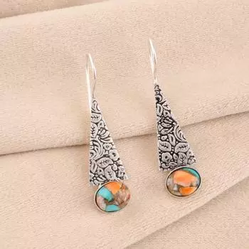 Natural Spiny Oyster Gemstone 925 Sterling Silver Jewelry Handmade Earrings 1.9 EE-165-45