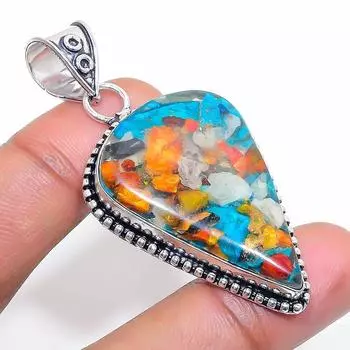 Natural Spiny Oyster Gemstone 925 Sterling Silver Jewelry Pendant 2.29 G0Z56