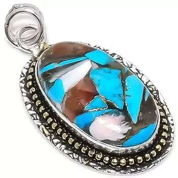 Natural Spiny Oyster Gemstone 925 Sterling Silver Two Tone Pendant 1.93 P9i71