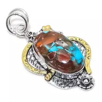 Natural Spiny Oyster Gemstone 925 Sterling Silver Two Tone Pendant 2.17 N1G43