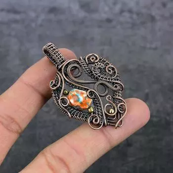 Natural Spiny Oyster Gemstone Copper Wire Wrap Gift Jewelry Pendant 2.36 j2Z00