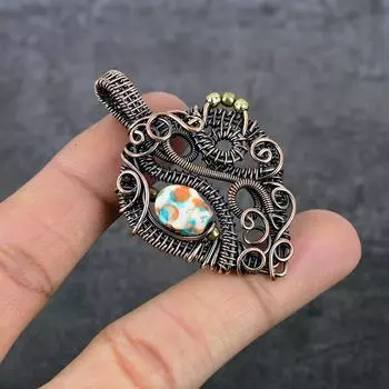 Natural Spiny Oyster Gemstone Copper Wire Wrap Gift Jewelry Pendant 2.36 O1p96