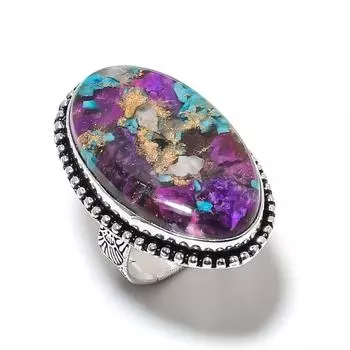 Кольцо из серебра 925 пробы с натуральным колючим камнем-устрицей, размер 6, A2l81