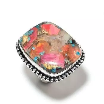 Natural Spiny Oyster Gemstone Handmade 925 Sterling Silver Ring Size 8 E5v80