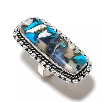 Кольцо из серебра 925 пробы с натуральным колючим камнем-устрицей, размер 8 P2r38