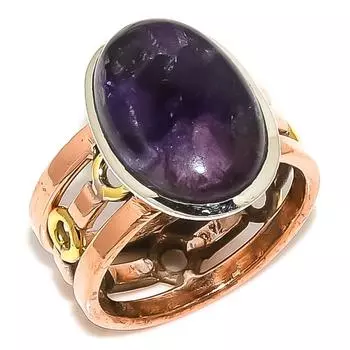 Natural Star Amethyst Gemstone Two Tone 925 Solid Silver Jewelry Ring S.7.5 N8y83