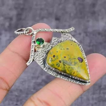 Натуральный стихтит, диопсид Ручная работа Подвеска из стерлингового серебра 925 пробы 2,25 A6Z70
