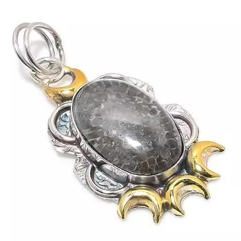 Двухцветный кулон из стерлингового серебра 925 пробы с натуральным скатом и кораллом, размер 2,17 дюйма, W5i96