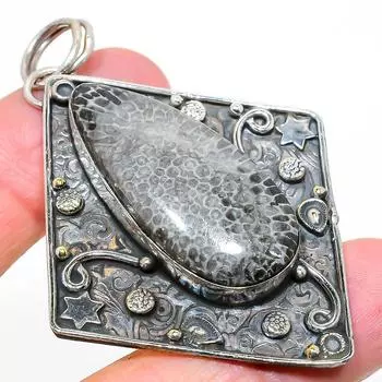 Подарочный кулон из стерлингового серебра 925 пробы с натуральным скатом, кораллом, 2,68 дюйма, C6o52