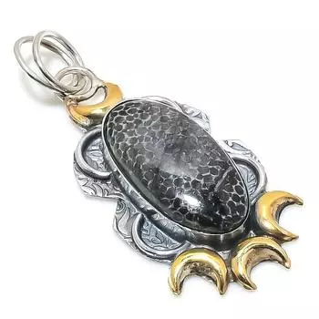 Двухцветный кулон из стерлингового серебра 925 пробы с натуральным скатом и кораллом, размер 2,29 дюйма, n1N61