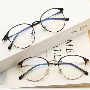 Natural Style Round Frame Metal Full Frame Simple Anti-blue Light Glasses чёрный