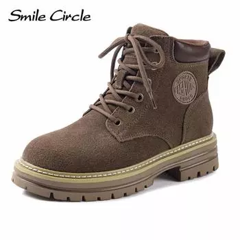 Натуральные замшевые женские ботинки на мягкой подошве со шнуровкой, толстые ботинки, модные повседневные рабочие ботинки 34 жёлтый