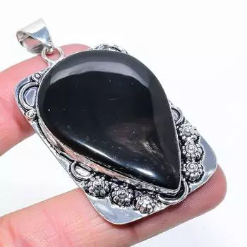Natural Sunsheen Obsidian Gemstone 925 Sterling Silver Pendant 2.48 m3o70