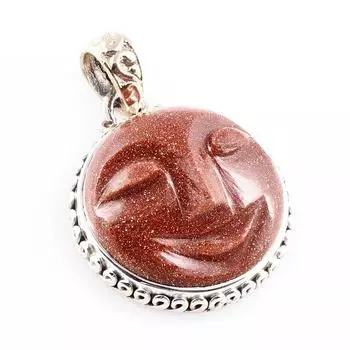 Natural Sunstone Face Gemstone 925 Sterling Silver Two Tone Pendant 1.4 V7i43