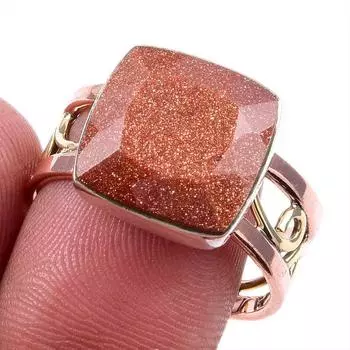 Natural Sunstone Gemstone 925 Solid Silver Jewelry Two Tone Ring Size 10US U5a49