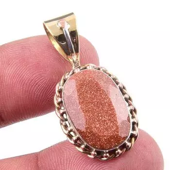 Natural Sunstone Gemstone 925 Solid Sterling Silver Two Tone Pendant 1.25 U7B97