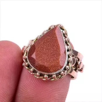 Natural Sunstone Gemstone 925 Solid Sterling Silver Gift Two Tone Ring S.6 w6w38