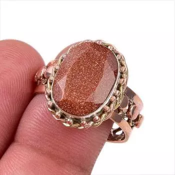 Natural Sunstone Gemstone 925 Solid Sterling Silver Two Tone Ring Size 9.5 D4Y45