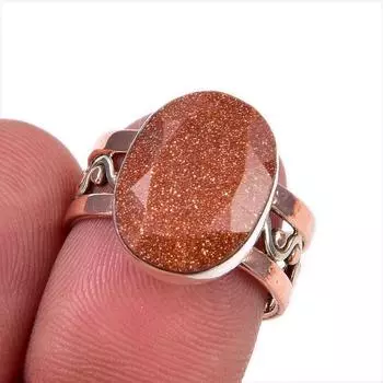 Natural Sunstone Gemstone 925 Solid Sterling Silver Two Tone Ring Size 6.5 t8V35