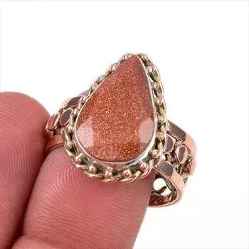 Natural Sunstone Gemstone 925 Solid Sterling Silver Gift Two Tone Ring S.9 Y1t73