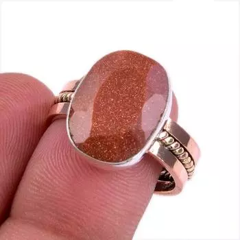 Natural Sunstone Gemstone 925 Solid Sterling Silver Two Tone Ring Size 8.5 H9k61