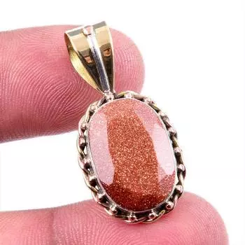 Natural Sunstone Gemstone 925 Solid Sterling Silver Two Tone Pendant 1.25 I1V67