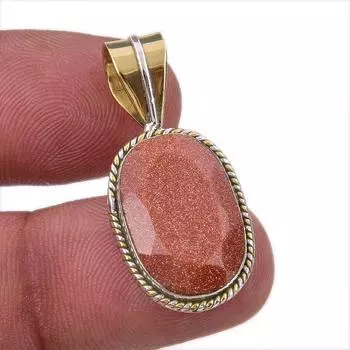 Natural Sunstone Gemstone 925 Solid Sterling Silver Two Tone Pendant 1.50 U3u83