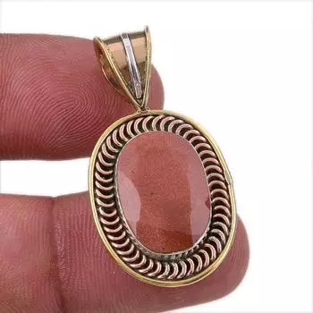 Natural Sunstone Gemstone 925 Solid Sterling Silver Two Tone Pendant 1.50 S0L02
