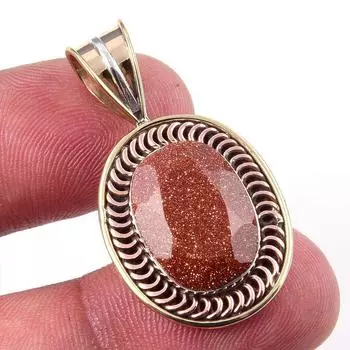 Natural Sunstone Gemstone 925 Solid Sterling Silver Two Tone Pendant 1.50 A4n84