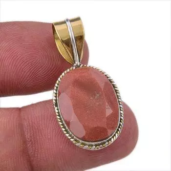 Natural Sunstone Gemstone 925 Solid Sterling Silver Two Tone Pendant 1.50 b3Y36